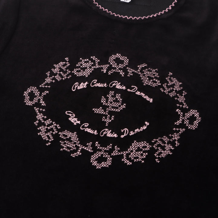 Ba & Na Girls Black with Mauve Pink Embroidery Pjs