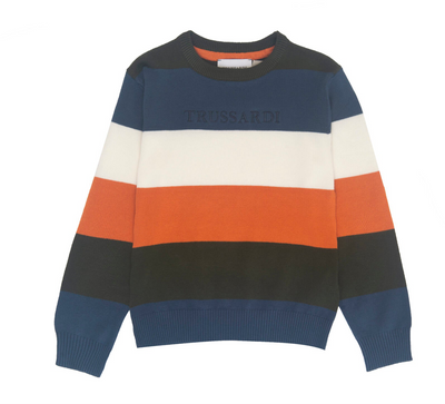 Trussardi boys' multi stripe sweater, close-up view