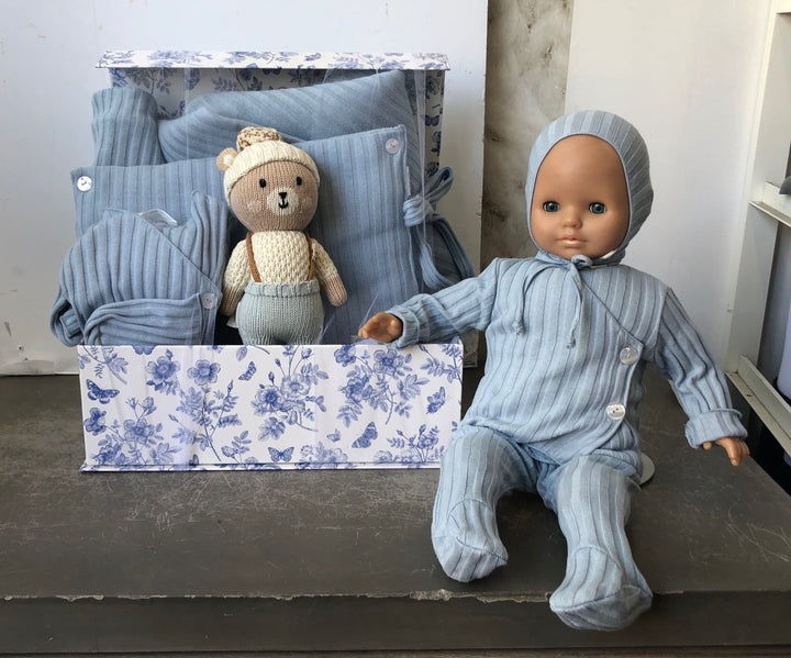 Italian Ribbed Knit Baby Set - Diamond Pearl Button & Bonnet | LATTE
