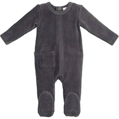 Maniere Slate Ribbed Velour Footie