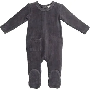 Maniere Slate Velour Ribbed Footie + Beanie