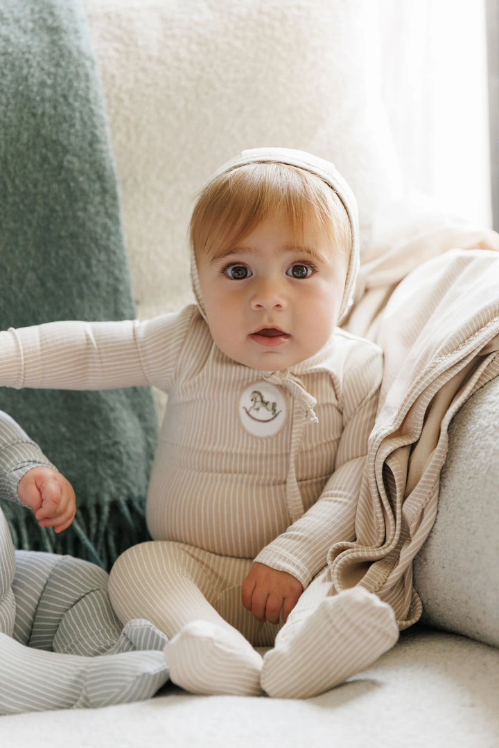 Aurora Tan Rocking Horse Footie + Bonnet