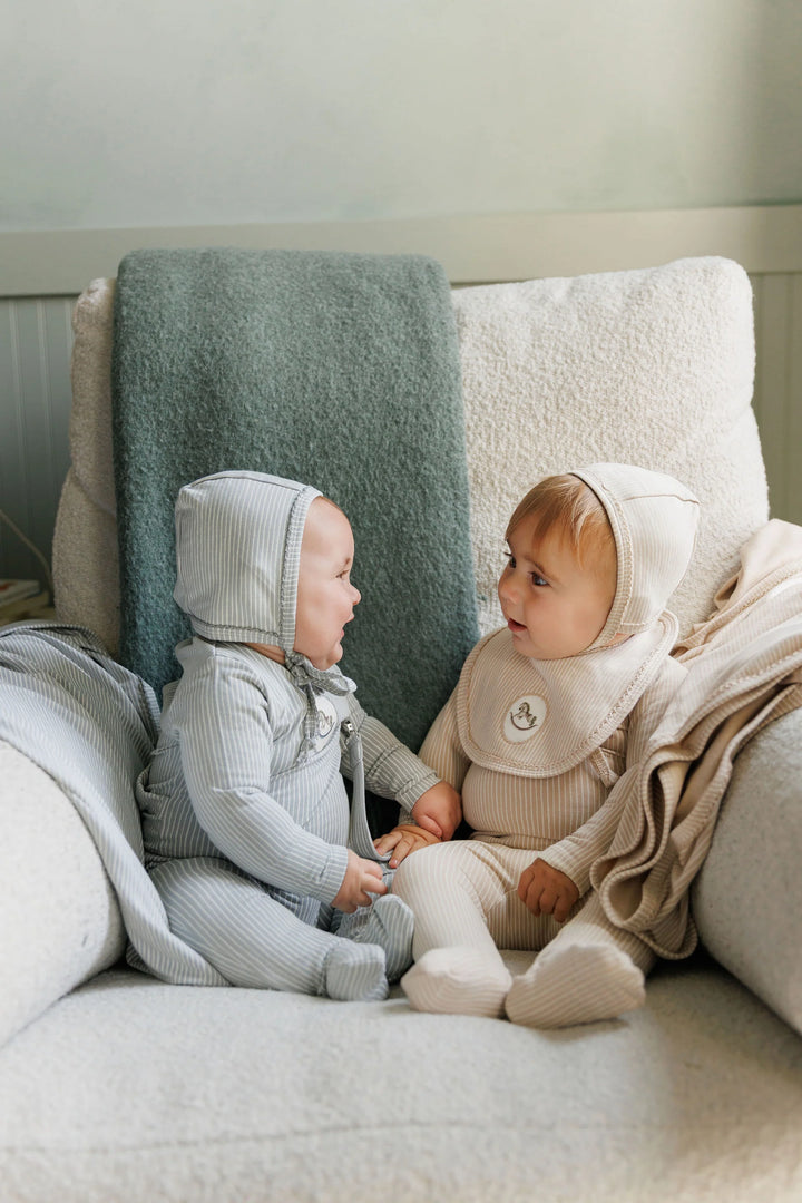 Aurora Blue Rocking Horse Footie + Bonnet