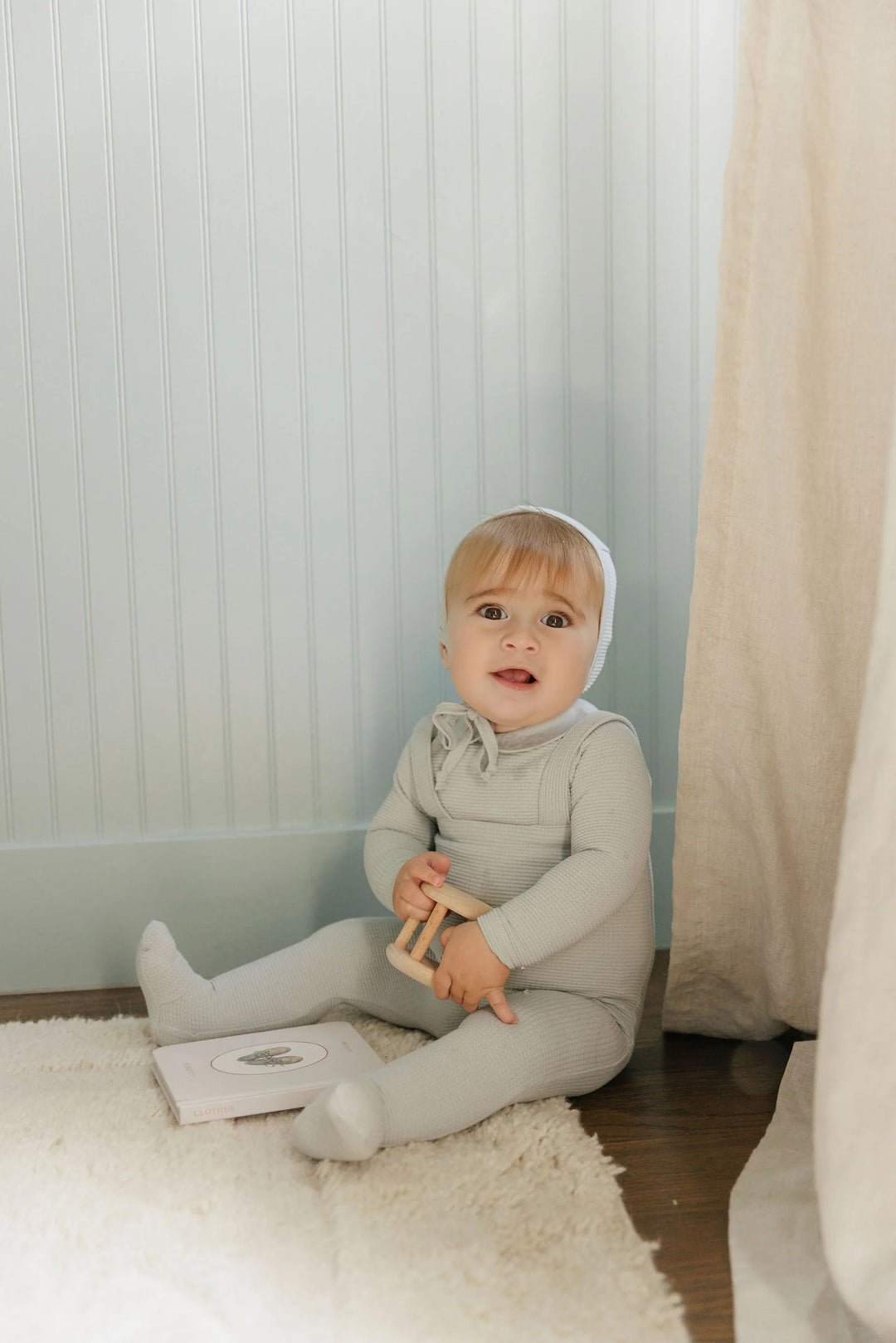 Ely's & Co Blue Embroidered Collar Bodysuit + Overall + Bonnet
