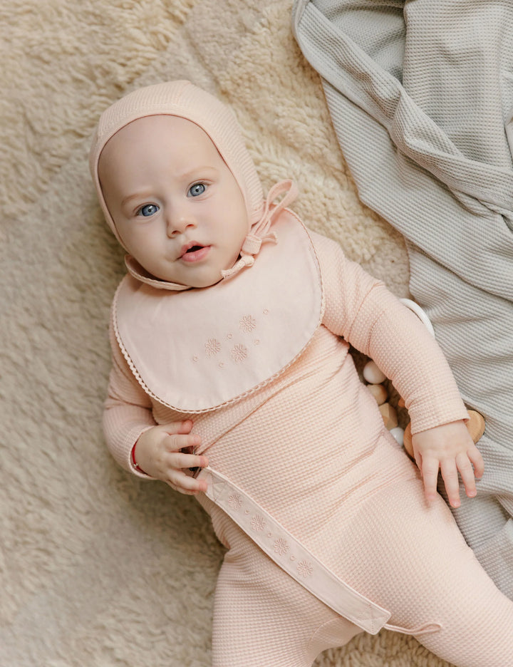 Ely's & Co Pink Embroidered Collar Bodysuit + Overall + Bonnet
