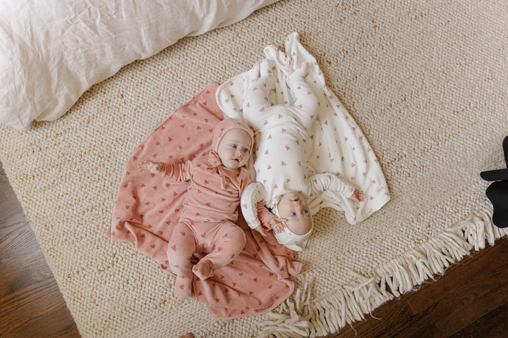 Ely's & Co Pink Velour Leaf Footie + Bonnet