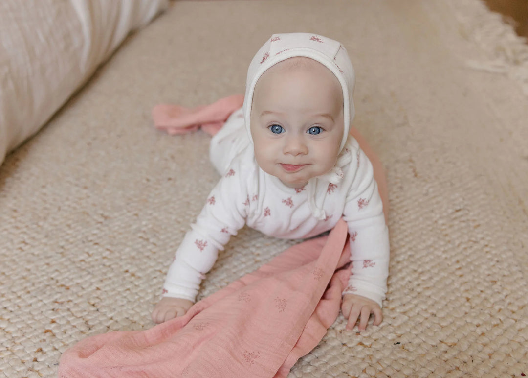 Ely's & Co Ivory Girls Velour Leaf Footie + Bonnet