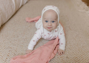 Ely's & Co Ivory Girls Velour Leaf Footie + Bonnet