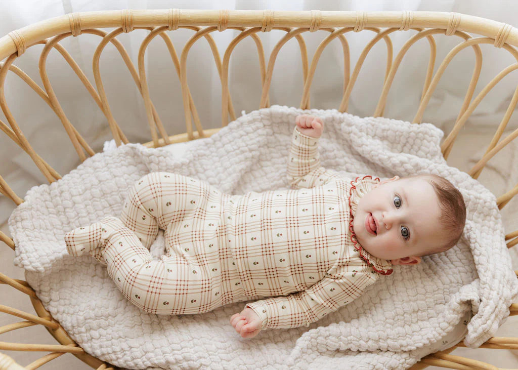 Ely's & Co Ivory/Pink Floral Plaid Footie