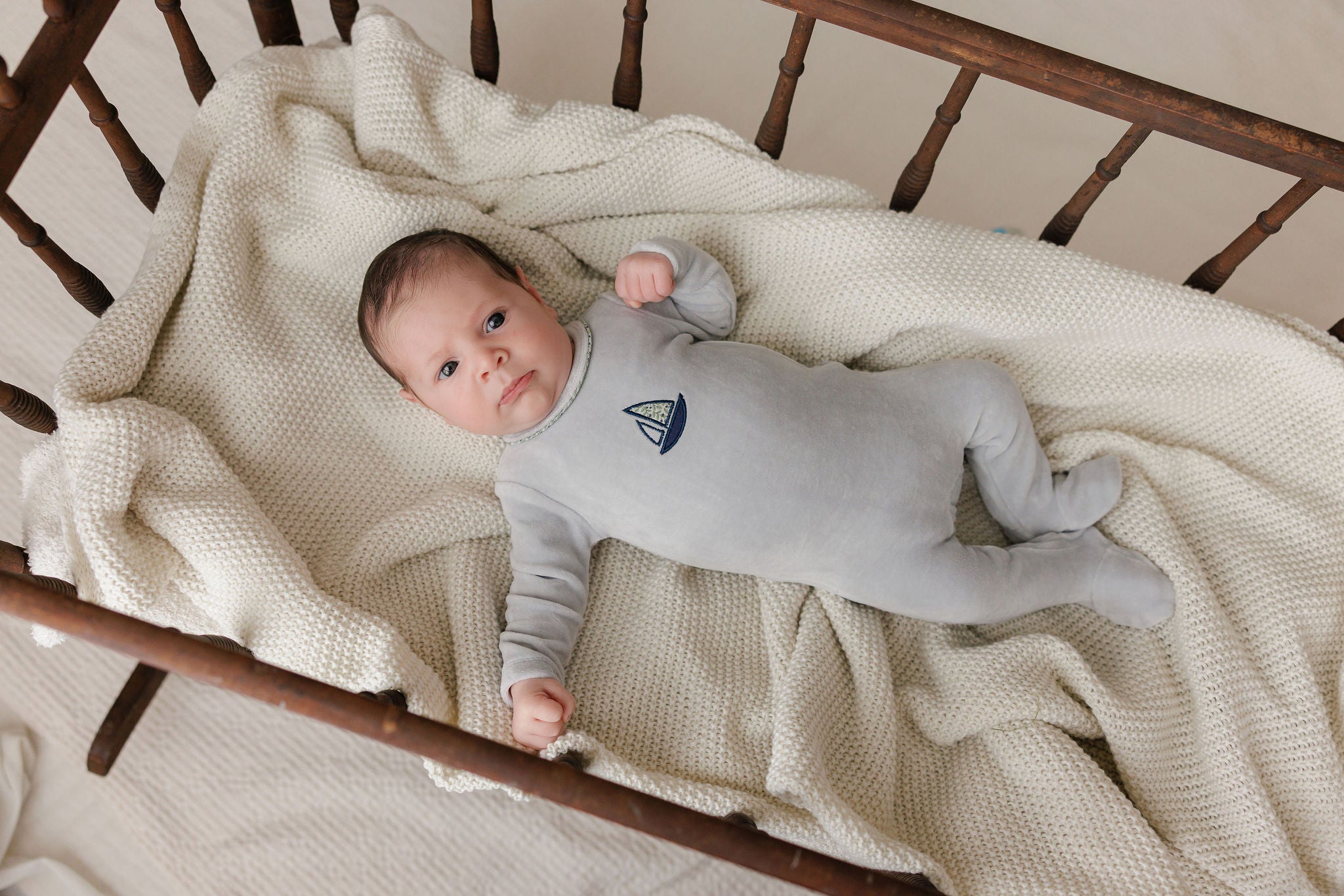 Ely's & Co Blue Embroidered Berry Footie + Hat