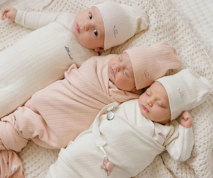 Ely's & Co Ivory/Pink Cotton Little One Footie + Beanie