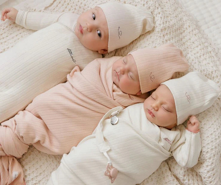 Ely's & Co Ivory/Pink Cotton Little One Footie + Beanie