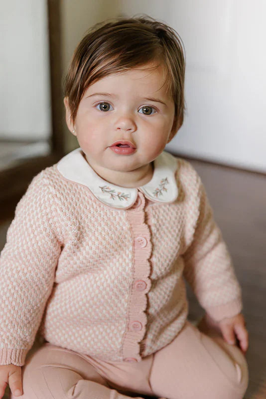 Ely's & Co Pink Wide Rib Embroidered Collar Footie + Bonnet