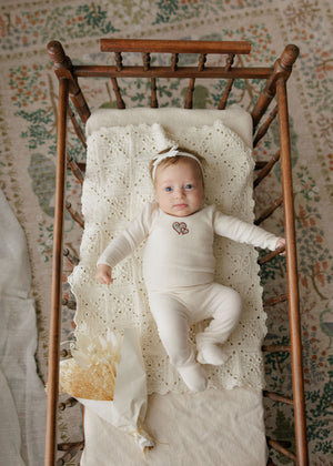 Ely’s & Co. – Girl Embroidered Liberty Footie + Hat | Ivory & Pink
