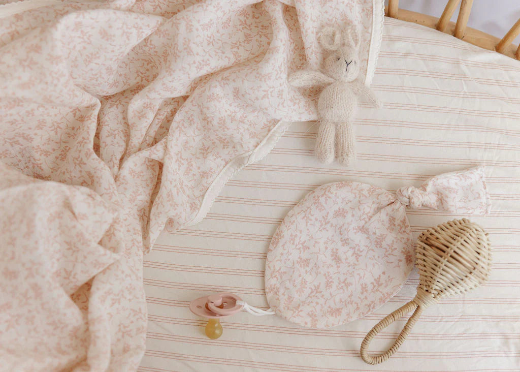 Ely's & Co Ivory/Pink Vine Muslin Paci Lovey