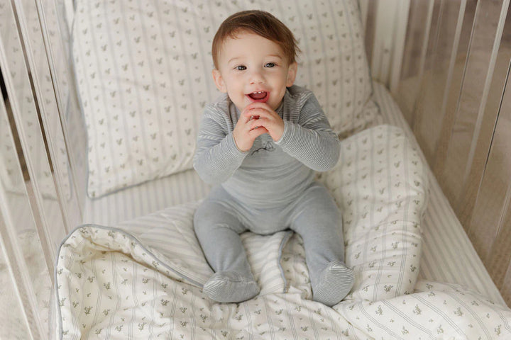 Ely's & Co Light Blue Velour Stripe Footie