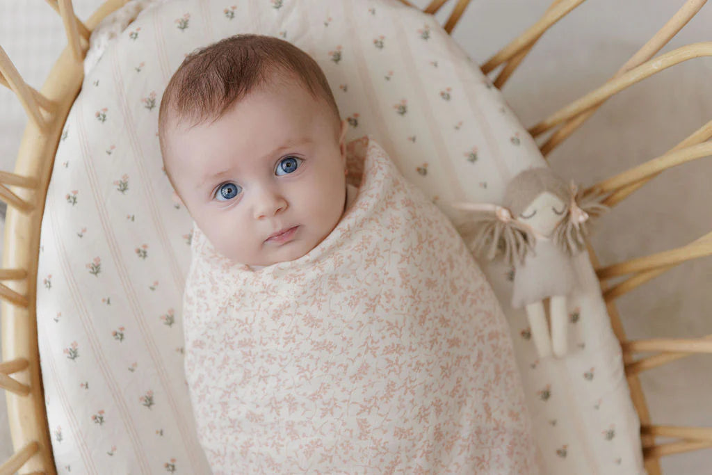 Ely's & Co Ivory/Pink Vine Muslim Swaddle