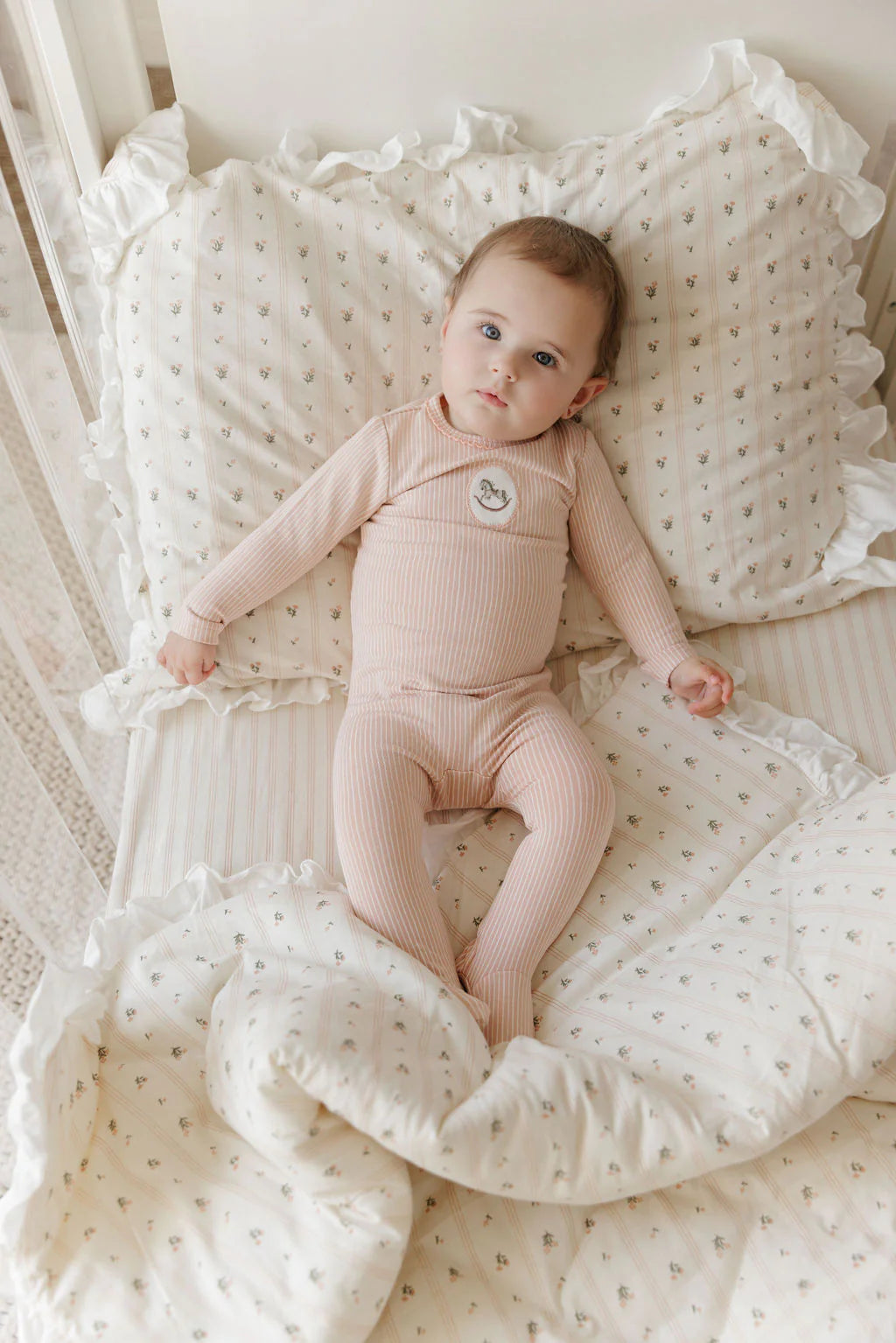 Aurora Pink Rocking Horse Footie + Bonnet