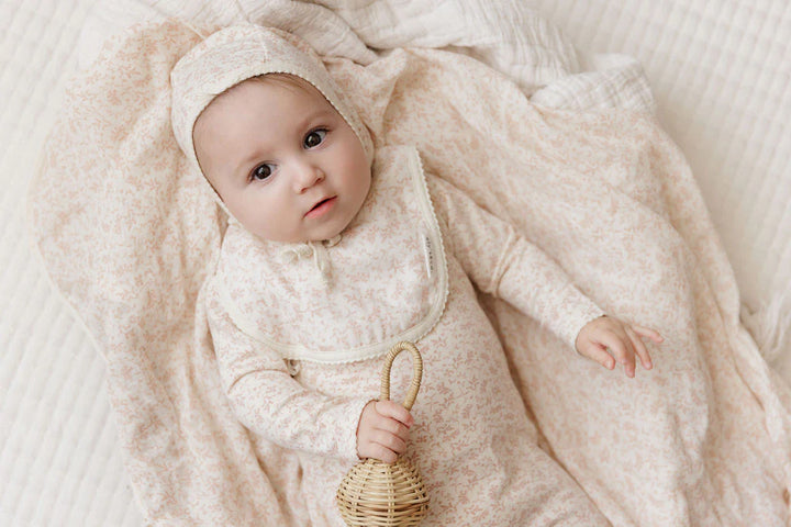 Ely's & Co Ivory/Pink Vine Bib