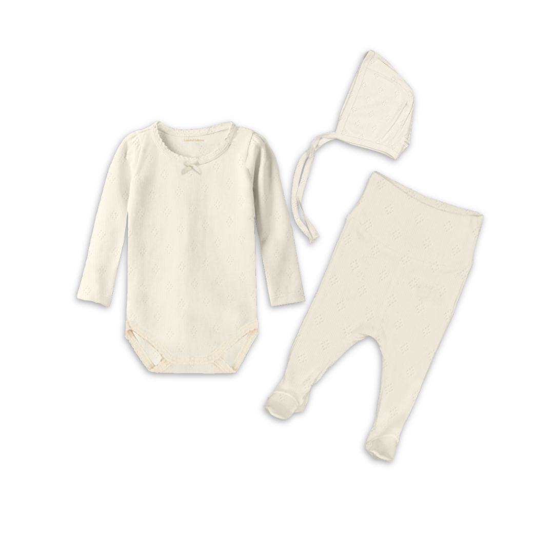 Keepsake 3 Piece Pointelle Set Soft Knit Baby Outfit Delicate Pointelle Design