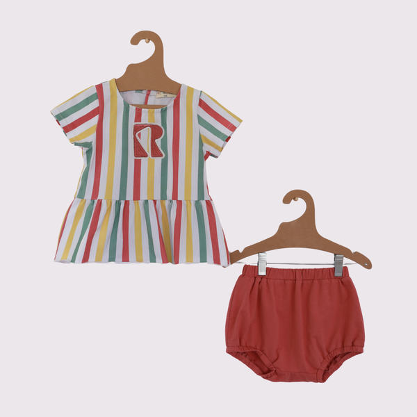 Retro Kis Summer Stripe Baby Girl Set