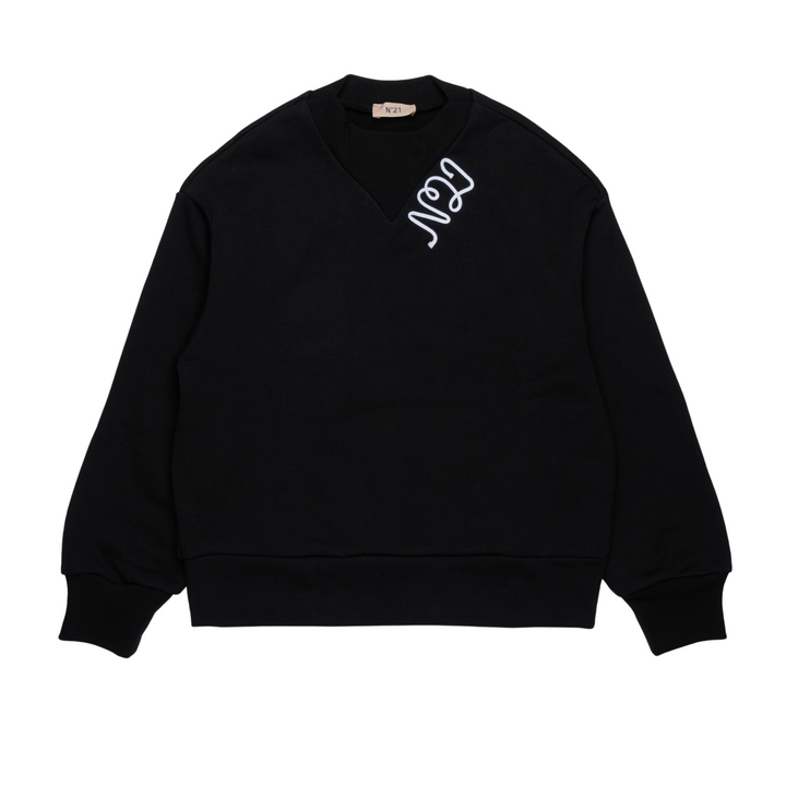 N21 Kids Black Logo Felpa Sweatshirt - Italian Designer Comfort
