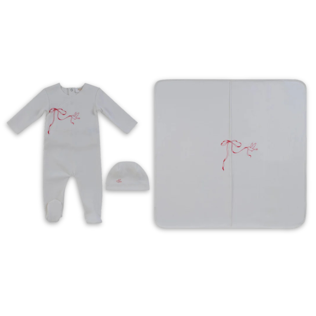 Kipp Baby Flutter Bow Footie 3 Piece Set Soft Cotton Baby Outfit Bow Detail Design