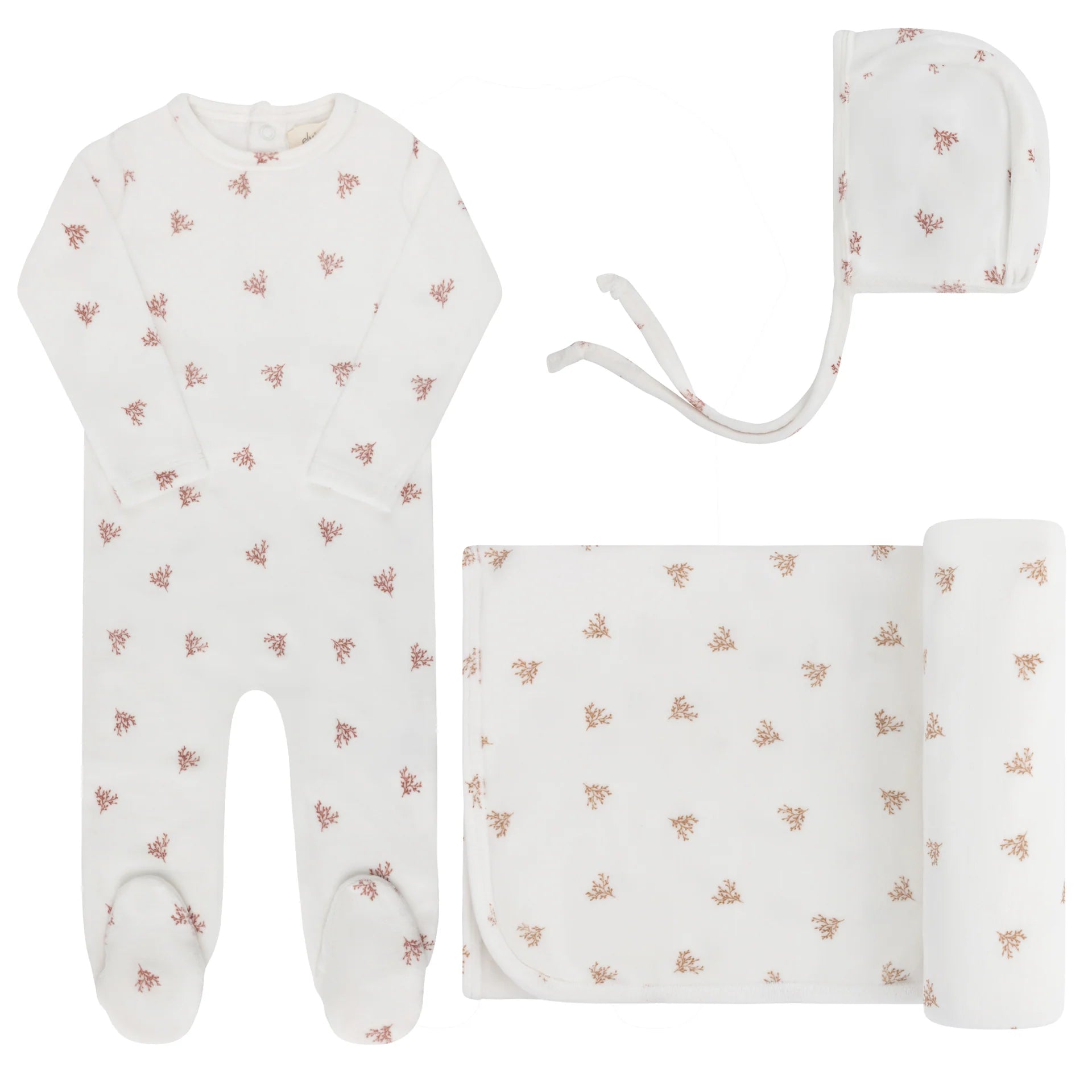 Ely's & Co Ivory Girls Velour Leaf Take Me Home Set