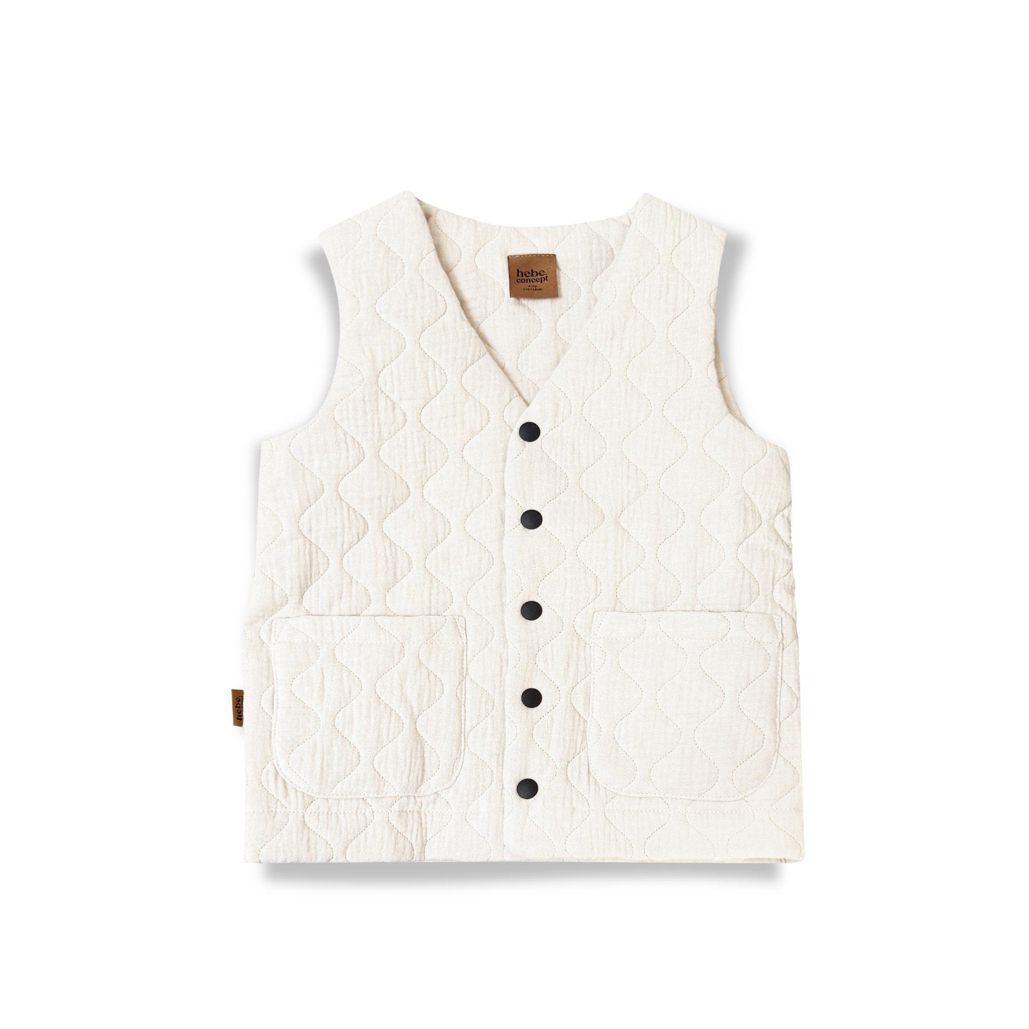 Hebe Creme Quilted Vest with Pockets and Buttons