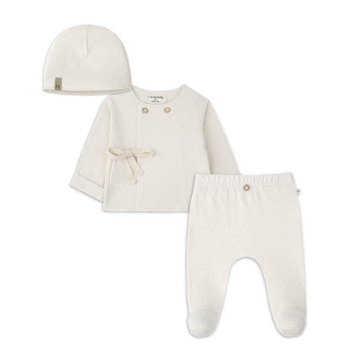 1+ in the family Emilia Shirt Naina Footed Leggings and Elise Beanie 3 Piece Set Soft Cotton Baby Outfit