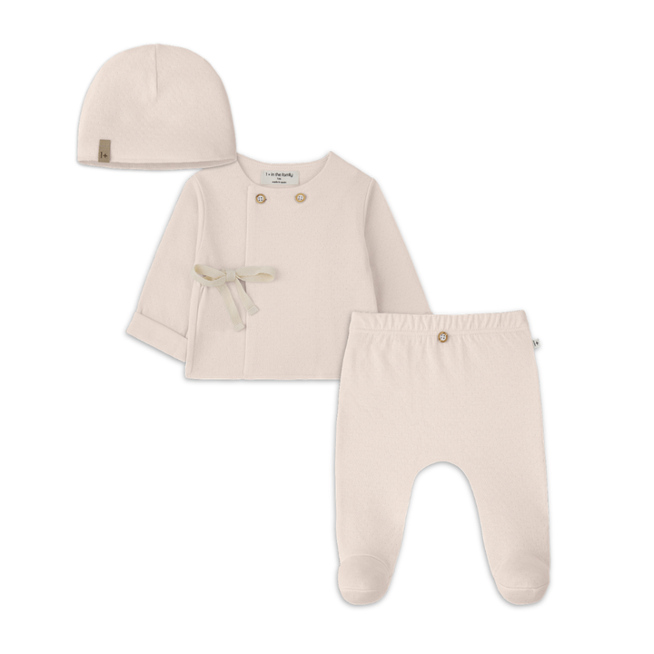 1+ in the family Emilia Shirt Naina Footed Leggings and Elise Beanie 3 Piece Set Soft Cotton Baby Outfit