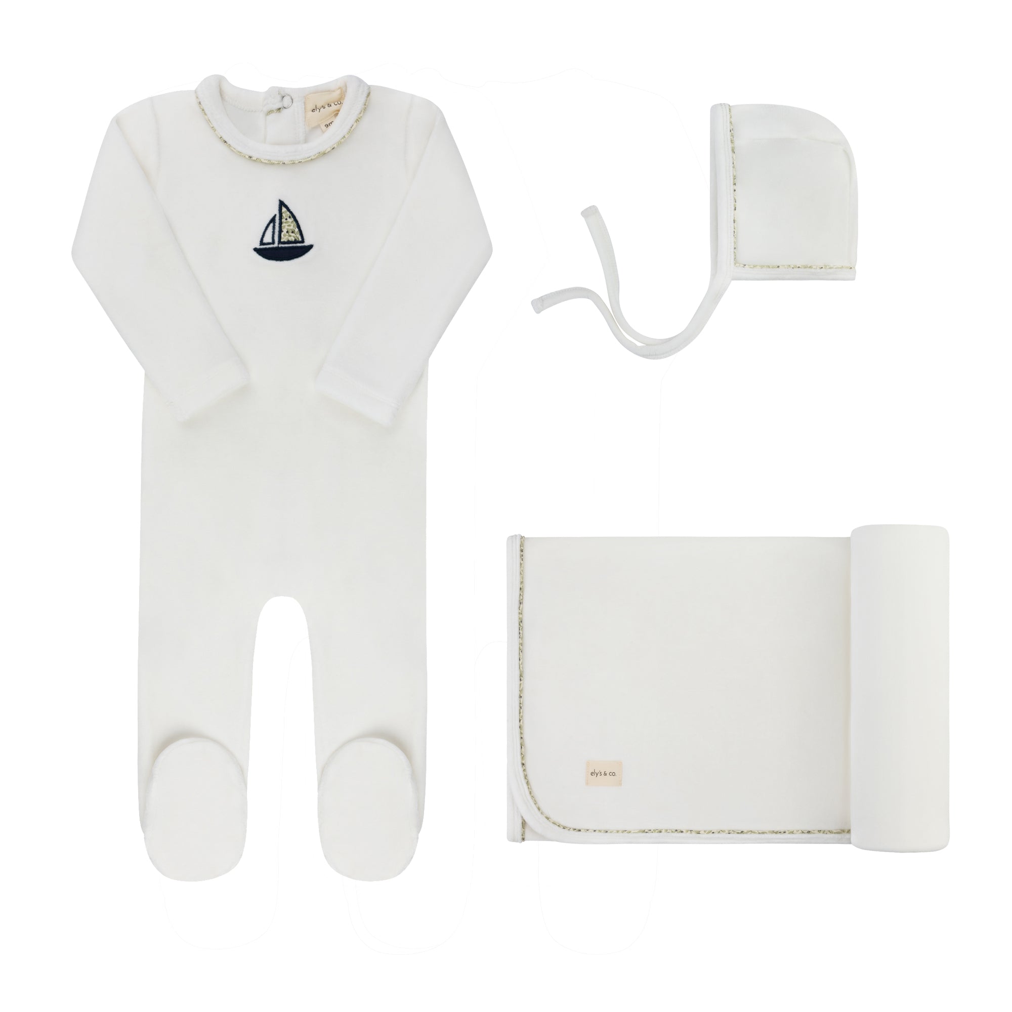 Ely’s & Co. – Boy Embroidered Berry Take Me Home Set | Ivory & Blue