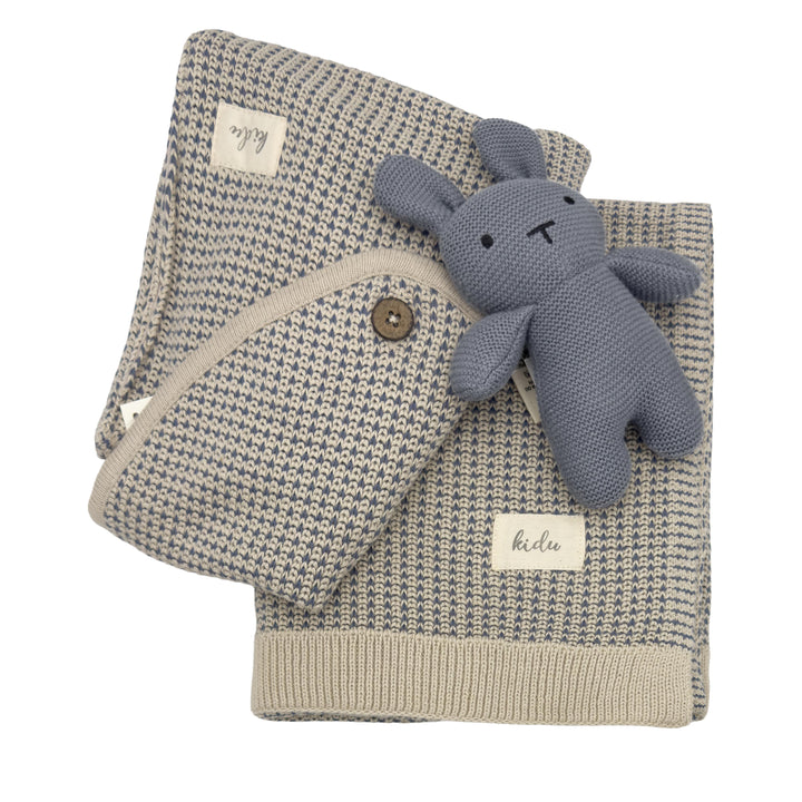 Kidu 100% Organic Cotton Knitted Baby Blanket Gift Set