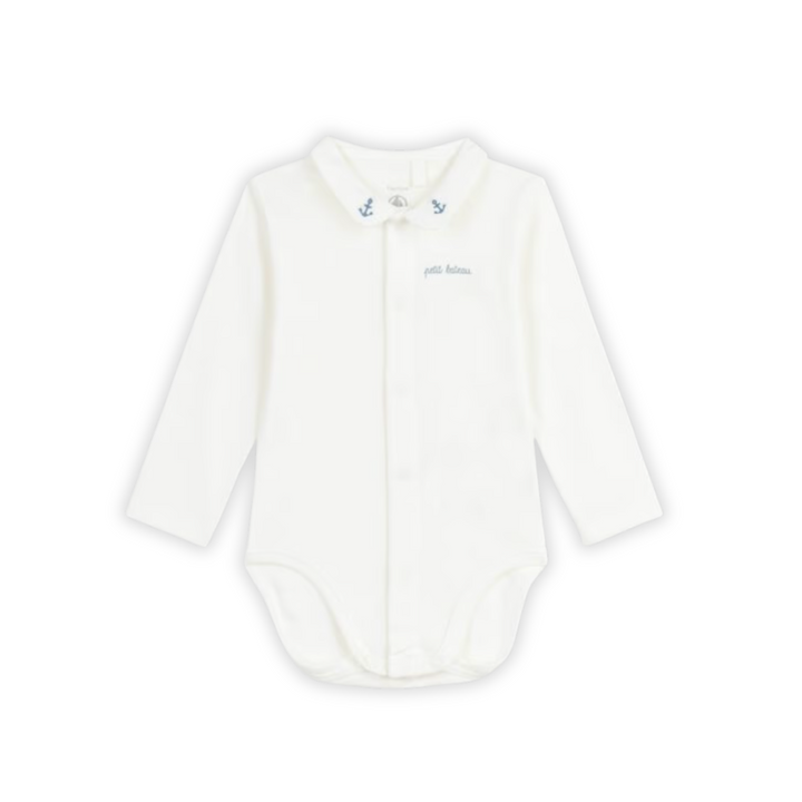 Petit Bateau | Embroidered-Collar Organic Baby Bodysuit
