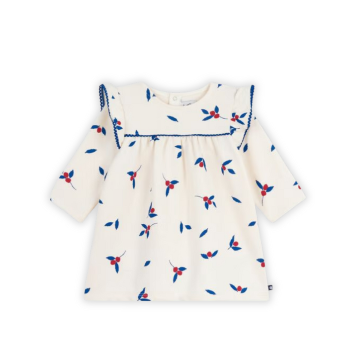 Petit Bateau | Berry-Print Long-Sleeve Baby Fleece Dress