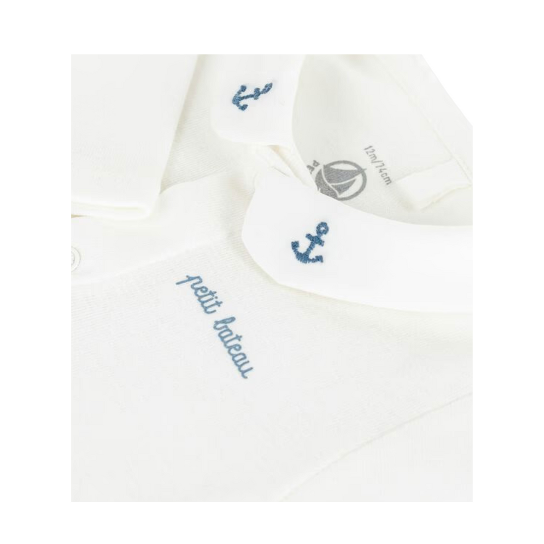 Petit Bateau | Embroidered-Collar Organic Baby Bodysuit