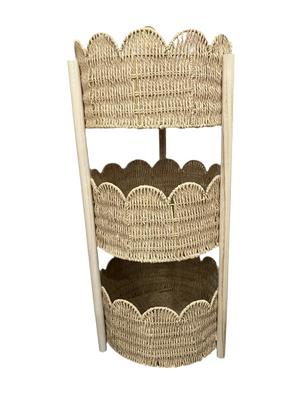 Rattan 3 Tiered Scallop Shelves
