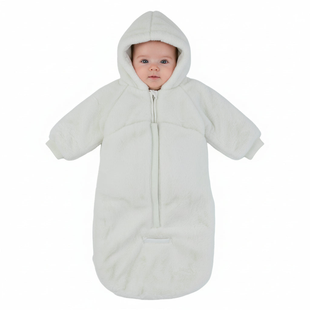 Pramie Ivory Fur Snowsuit | Luxurious Baby Winter Bunting with Soft Fur Trim