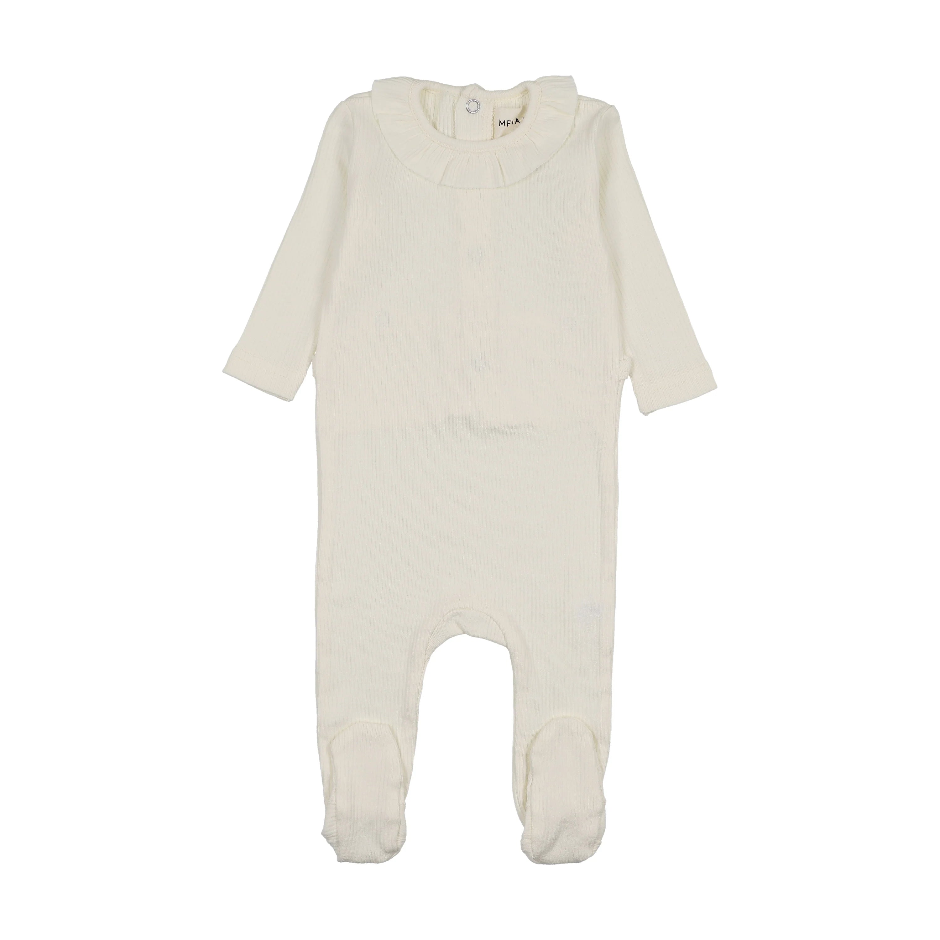 Mema Knits rib ruffle collar footie