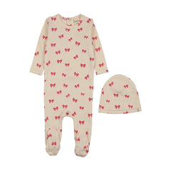 Mema Knits Hot Pink Bow Printed Footie + Beanie