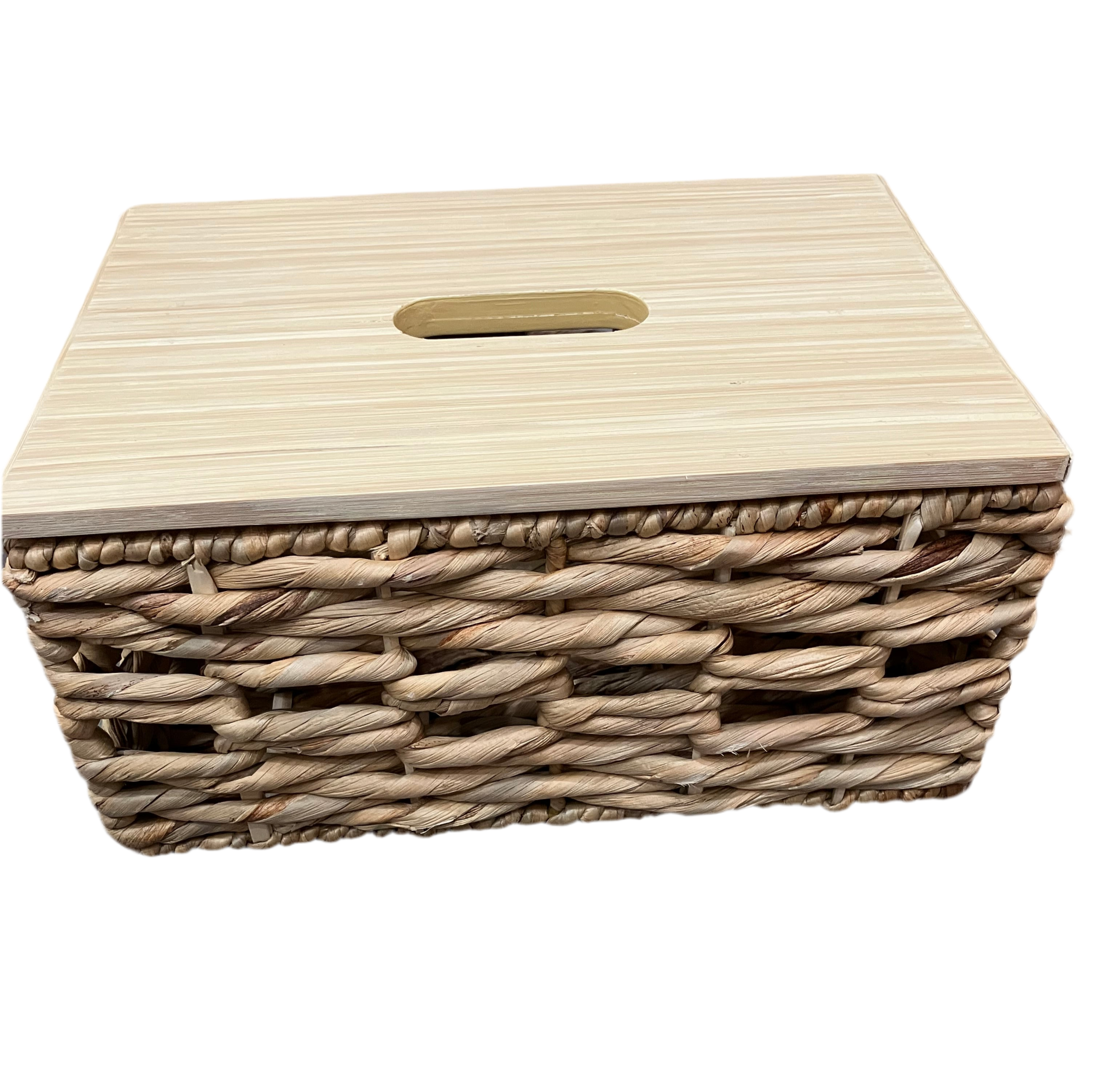 Rattan Storage Box Wood Top