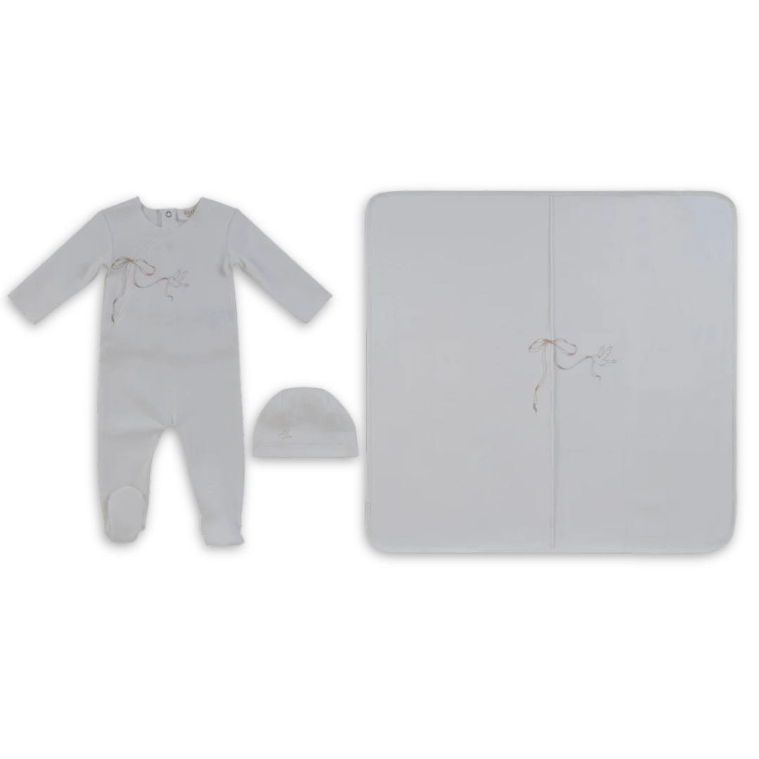 Kipp Baby Flutter Bow Footie 3 Piece Set Soft Cotton Baby Outfit Bow Detail Design