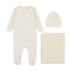 Mema Knits Blue Cherry Print 3 Pc Layette Set