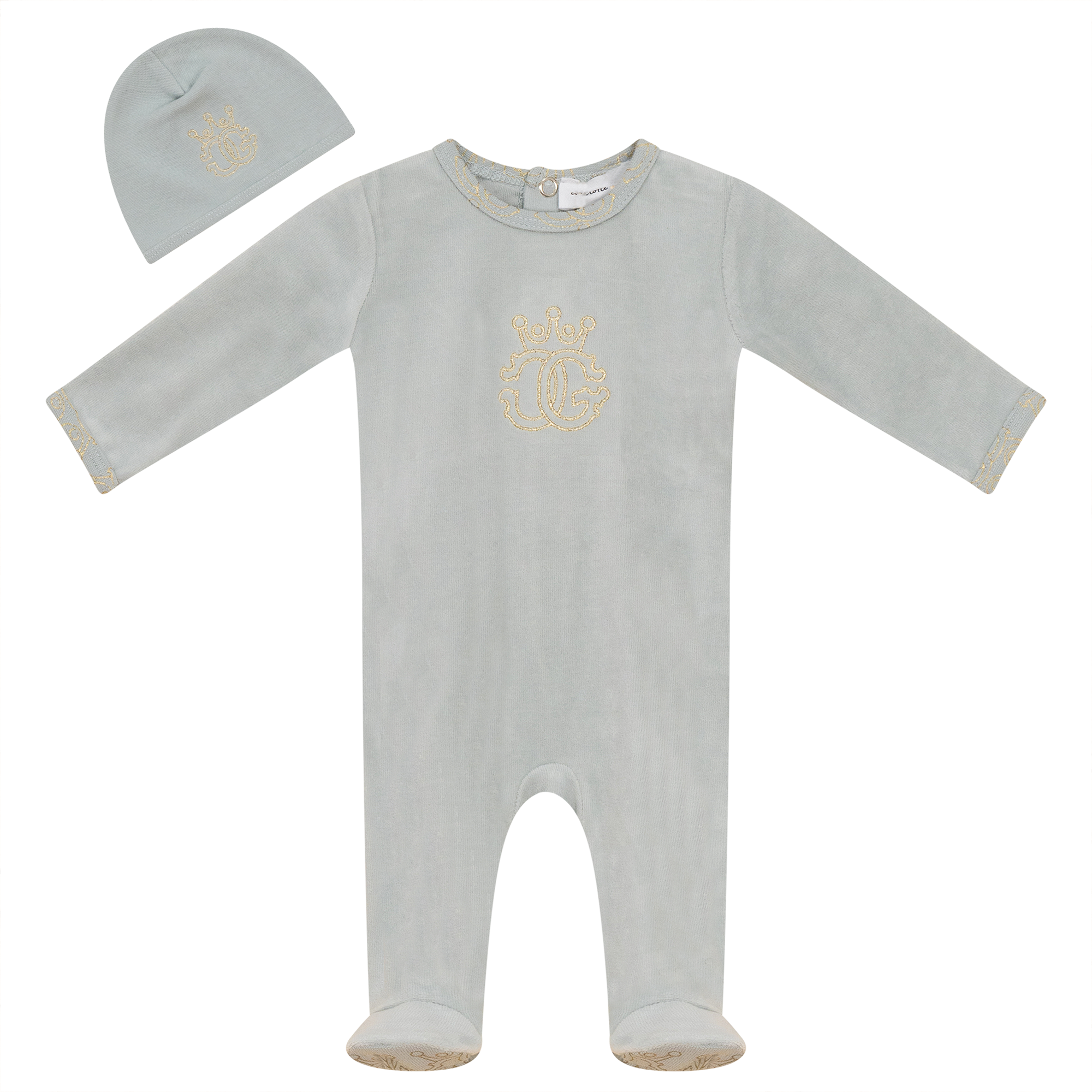 Charlotte & George Skylight Velour Footie + Hat
