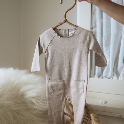 Mema Knits Oatmeal Heathered Roll Neck Footie + Beanie