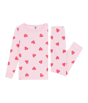 Petit Bateau Girl Loungewear Long Sleeve Heart Print Top and Pants Soft Cotton Girls Lounge Set Heart Print Design