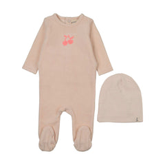 Mema Knits Blush Embroidered Cherry Footie + Beanie