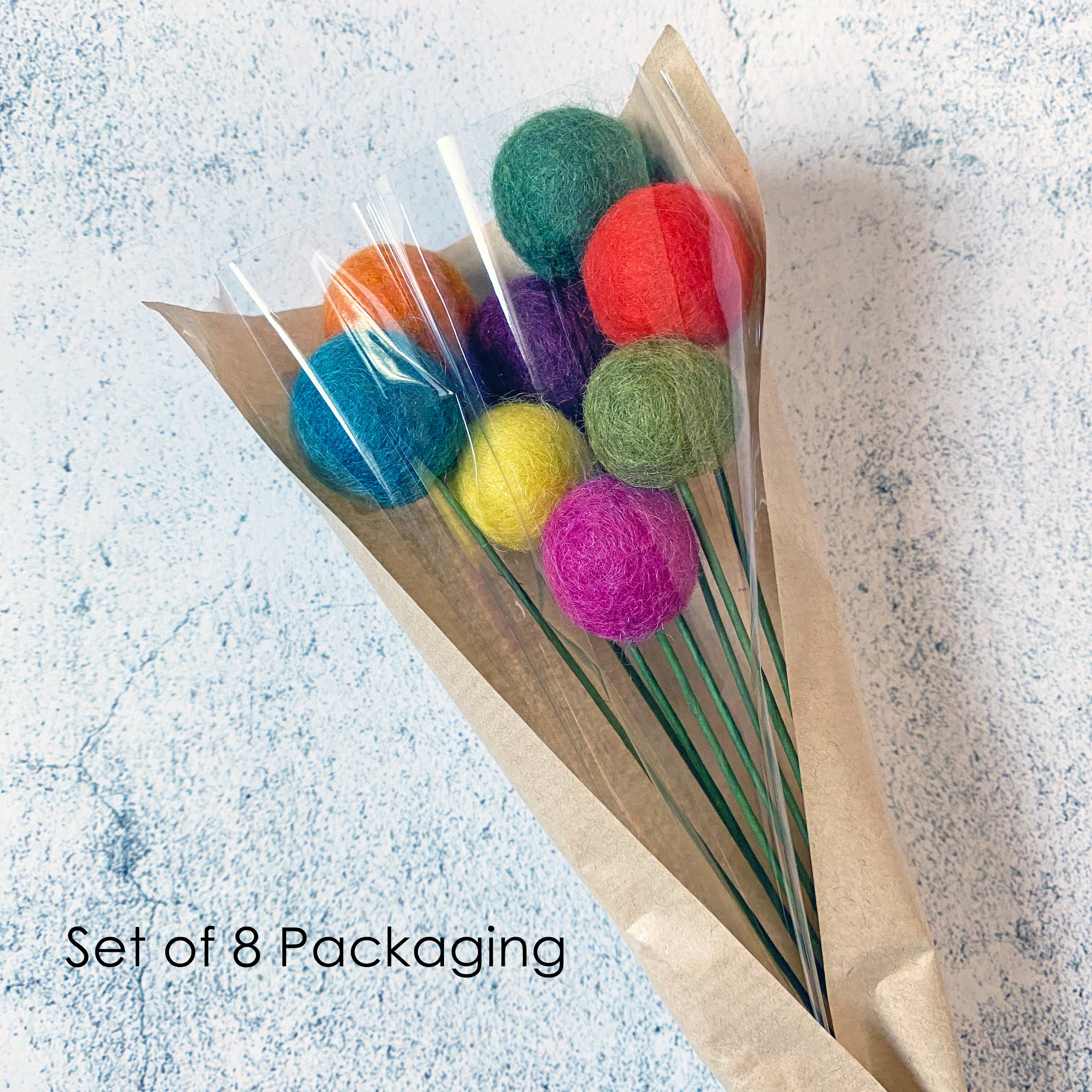 Oakwind Hollow - Set of 8 Felted Wool Flower Ball Bouquet Fresh Cream