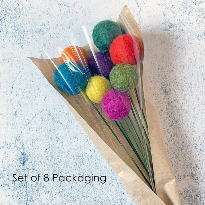 Oakwind Hollow - Set of 8 Felted Wool Flower Ball Bouquet Fresh Cream