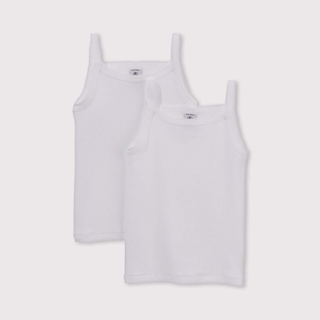 Petit Bateau girls white tank tops with shoulder straps (Pack of 2)